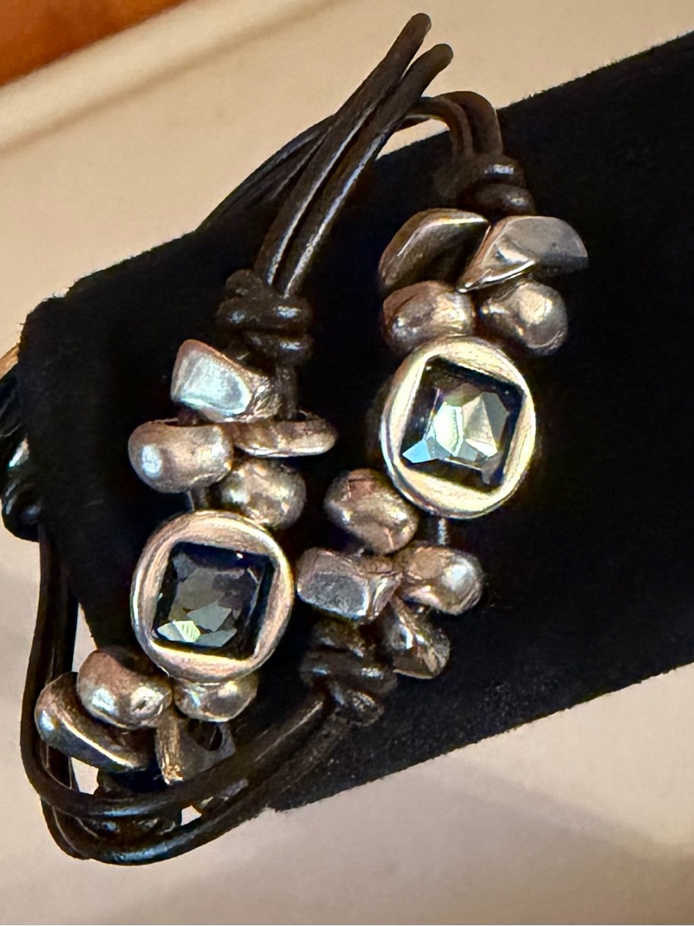 UNO de 50 Black Leather Bracelet with Blue Crystal Accents
